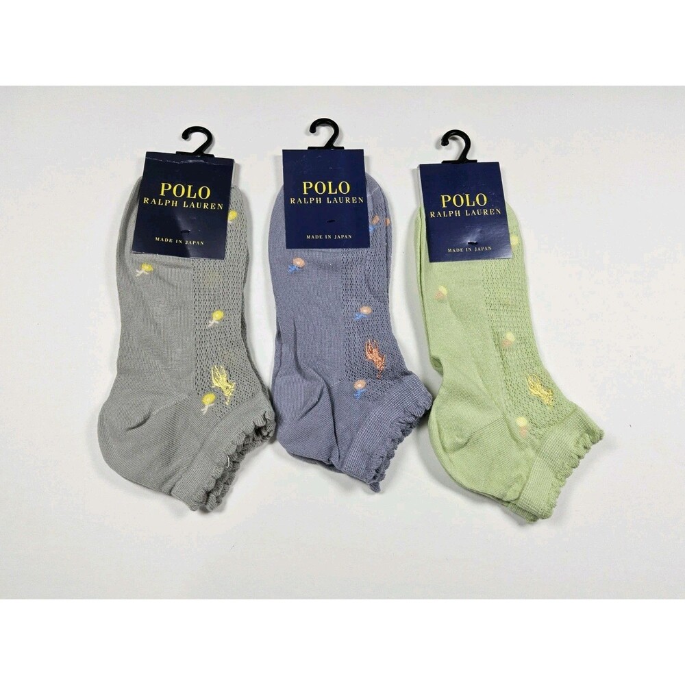 Polo Ralph Lauren Lightweight Floral Lot Of 3 Pair Ankle Socks Japan Size US 5-8